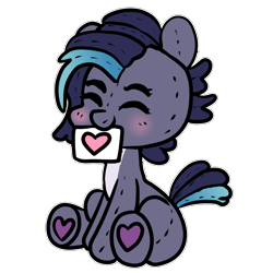 Size: 1500x1500 | Tagged: safe, artist:anykoe, imported from derpibooru, oc, earth pony, blushing, commission, cute, earth pony oc, eyes closed, gray skin, heart, plushie, sign, simple background, solo, transparent background, ych result, your character here