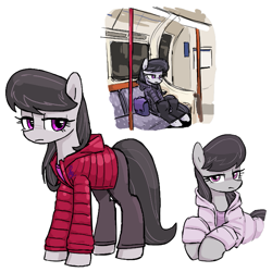 Size: 689x689 | Tagged: safe, artist:plunger, imported from derpibooru, octavia melody, earth pony, pony, clothes, female, jacket, mare, simple background, solo, subway train, white background