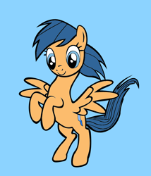 Size: 712x833 | Tagged: safe, artist:annieanderson36, artist:ikillyou121, imported from derpibooru, first base, pegasus, pony, adorabase, blue background, colored, cute, female, female first base, hooves, light blue background, mare, older, older first base, pegasus first base, rearing, rule 63, simple background, tomboy