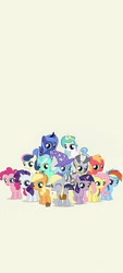 Size: 1080x2400 | Tagged: artist needed, source needed, safe, imported from derpibooru, applejack, big macintosh, bon bon, derpy hooves, fluttershy, lyra heartstrings, pinkie pie, princess celestia, princess luna, rainbow dash, rarity, sweetie drops, trixie, twilight sparkle, zecora, colt, female, filly, foal, male, younger