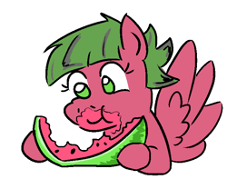 Size: 703x555 | Tagged: safe, artist:jargon scott, imported from derpibooru, oc, oc only, oc:low rider, pegasus, pony, eating, female, food, mare, pegasus oc, simple background, spread wings, watermelon, white background, wings