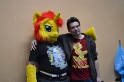 Size: 3384x2250 | Tagged: safe, artist:atalonthedeer, imported from derpibooru, sunset shimmer, human, 2014, bronymuc, fursuit, irl, irl human, photo, ponysuit