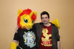 Size: 2736x1824 | Tagged: safe, artist:atalonthedeer, imported from derpibooru, sunset shimmer, human, 2014, bronymuc, fursuit, irl, irl human, photo, ponysuit