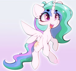 Size: 3200x3000 | Tagged: safe, artist:zokkili, imported from derpibooru, princess celestia, alicorn, pony, ear fluff, eye clipping through hair, eyebrows, eyebrows visible through hair, female, gradient background, heart, heart eyes, high res, horn, open mouth, open smile, smiling, solo, spread wings, wingding eyes, wings