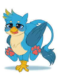 Size: 3160x4000 | Tagged: safe, artist:dinoalpaka, imported from derpibooru, gallus, griffon, blushing, male, open mouth, paw pads, paws, solo, tongue out, wings