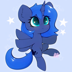 Size: 3000x3000 | Tagged: safe, artist:zokkili, imported from derpibooru, princess luna, alicorn, pony, ear fluff, female, high res, horn, solo, spread wings, starry eyes, wingding eyes, wings