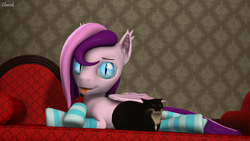 Size: 3840x2160 | Tagged: safe, artist:chacek757, imported from derpibooru, oc, oc:plum taffy, bat pony, cat, 3d, :p, clothes, draw me like one of your french girls, fangs, folded wings, looking at you, male, maxwell, meme, socks, solo, source filmmaker, striped socks, tongue out, wings