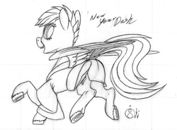 Size: 1200x885 | Tagged: safe, artist:sepiakeys, imported from derpibooru, rainbow dash, pony, clothes, dress, monochrome, sketch, solo