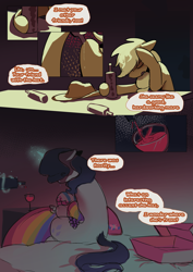 Size: 2733x3866 | Tagged: safe, artist:piesinful, imported from derpibooru, apple bloom, applejack, rarity, pony, comic:unlucky day, fanfic:cupcakes, crying, drink, drinking, indoors, text