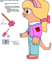 Size: 1196x1462 | Tagged: safe, artist:ar497, imported from derpibooru, megan williams, android, cat, robot, 1000 hours in ms paint, autobot, clone, digital art, feline, female, g1, gun, hero, plasma pistol, reference sheet, sword, transformers, weapon