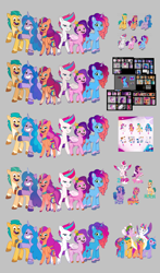 Size: 2480x4210 | Tagged: safe, imported from derpibooru, hitch trailblazer, izzy moonbow, pipp petals, sunny starscout, zipp storm, earth pony, pegasus, pony, unicorn, 3d, 3d model, applejack (g5), color palette, comparison, concept art, female, fluttershy (g5), g5, gray background, horn, male, mane five, mane six (g5), mare, misty brightdawn, my little pony: make your mark, my little pony: tell your tale, pinkie pie (g5), rainbow dash (g5), rarity (g5), rebirth misty, simple background, stallion, stock vector, twilight sparkle (g5)