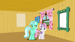 Size: 1599x902 | Tagged: artist needed, safe, anonymous artist, artist:dashiesparkle, artist:davidsfire, artist:mandydax, imported from derpibooru, lyra heartstrings, sweetie belle, pony, unicorn, clubhouse, crack shipping, crusaders clubhouse, cute, dialogue in the description, diasweetes, duo, female, filly, foal, horn, lesbian, lidded eyes, looking at each other, looking at someone, lyrabelle, lyrabetes, mare, shipping, smiling, smiling at each other