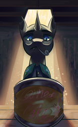 Size: 1214x1956 | Tagged: safe, artist:fly over, imported from derpibooru, oc, oc:lunason, changeling, equestria at war mod, changeling oc, male, tin can