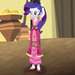 Size: 3000x3000 | Tagged: safe, artist:nie-martw-sie-o-mnie, imported from derpibooru, rarity, human, equestria girls, arms in the air, bondage, bound and gagged, cloth gag, clothes, dress, equestria girls specials, female, femsub, gag, india movie set, my little pony equestria girls: movie magic, over the nose gag, pole tied, rarisub, rope, rope bondage, solo, submissive