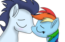 Size: 2139x1395 | Tagged: safe, artist:pinky cloudy, imported from derpibooru, rainbow dash, soarin', pegasus, pony, blushing, eyes closed, female, kiss on the lips, kissing, male, mare, shipping, soarindash, stallion, straight