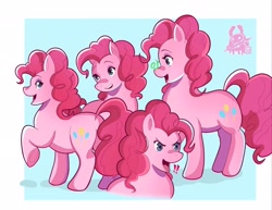 Size: 2048x1578 | Tagged: safe, artist:inkrred, imported from derpibooru, pinkie pie, earth pony, pony, snake, balloonbutt, butt, cute, diapinkes, female, furrowed brow, mare, open mouth, open smile, passepartout, smiling, solo