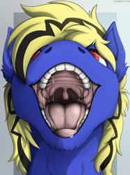 Size: 1662x2217 | Tagged: safe, artist:ferretfax, imported from derpibooru, oc, oc:thunder lightning, pony, drool, fur, mawshot, open mouth, solo, teeth, tongue out, uvula