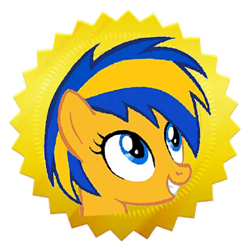 Size: 500x500 | Tagged: safe, artist:mlpfan3991, imported from derpibooru, oc, oc only, oc:flare spark, pegasus, pony, female, happy, simple background, smiling, solo, sticker, transparent background