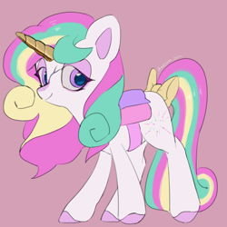 Size: 4096x4096 | Tagged: safe, artist:metaruscarlet, imported from derpibooru, oc, oc only, oc:dreamy parfait, pony, unicorn, cracks, horn, looking at you, luggage, pink background, ribbon, simple background, solo, unicorn oc