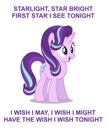 Size: 1400x1659 | Tagged: safe, artist:dashiesparkle, edit, imported from twibooru, starlight glimmer, pony, unicorn, every little thing she does, .svg available, caption, cute, female, glimmerbetes, happy, image, image macro, mare, my little pony, open mouth, png, simple background, solo, text, transparent background, vector, when you wish upon a star