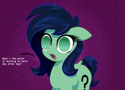 Size: 3500x2500 | Tagged: safe, artist:scandianon, imported from derpibooru, oc, oc only, oc:filly anon, earth pony, pony, dead eyes, female, filly, floppy ears, foal, no pupils, open mouth, reality sucks, redraw, solo, talking