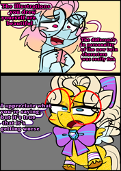 Size: 1240x1754 | Tagged: safe, artist:jully-park, imported from derpibooru, oc, oc only, oc:charlotte parker, oc:rita cantabile, earth pony, pegasus, pony, comic:how i meet my chaotic friends, comic