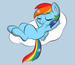 Size: 860x750 | Tagged: safe, artist:pashieplush, imported from derpibooru, rainbow dash, pegasus, pony, arm behind head, cloud, eyes closed, female, lying down, on a cloud, on back, simple background, sleeping, sleeping on a cloud, sleepydash, smiling, solo