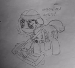 Size: 3316x3024 | Tagged: safe, artist:redcrow32, imported from twibooru, oc, oc only, oc:filly anon, pony, balaclava, clothes, combat gear, female, filly, image, jacket, large butt, needs more jpeg, simple background, solo, traditional art, white background