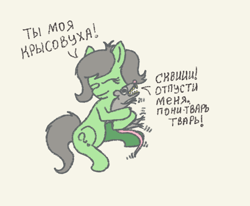 Size: 804x662 | Tagged: safe, artist:granatrus, imported from derpibooru, oc, oc:filly anon, pony, rat, comic, cuddling, cyrillic, eyes closed, female, female oc, filly, filly oc, foal, hug, krotovukha, non-consensual cuddling, one-panel comic, pony oc, russian, simple background, sitting