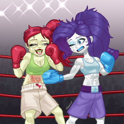 Size: 3000x3000 | Tagged: safe, artist:herosmacker, artist:hexecat, imported from derpibooru, rarity, rose heart, equestria girls, boxing, sports