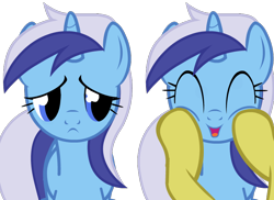 Size: 764x556 | Tagged: safe, artist:anonymous, imported from derpibooru, minuette, pony, unicorn, drawthread, female, happy, horn, implied lemon hearts, mare, ponified, requested art, touching, unhappy