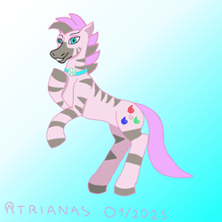 Size: 3000x3000 | Tagged: safe, artist:atrianas, imported from derpibooru, oc, oc:azulejo safran, zebra, cutie mark, gradient background, pink fur, pink mane, shell, simple background, stripes, water droplet