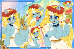 Size: 3000x2000 | Tagged: safe, artist:t_sugar_x, imported from derpibooru, oc, oc only, oc:phileek, pegasus, clothes, collar, floral head wreath, flower, flower in hair, pegasus oc, sandals, toga, wings, wreath