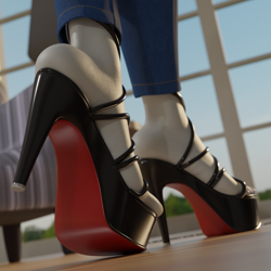 Size: 2160x2160 | Tagged: safe, artist:shadowboltsfm, oc, oc only, oc:inkwell stylus, anthro, 3d, feet, female, fetish, foot fetish, foot focus, high heels, shoes, solo, solo female, toenails, toes