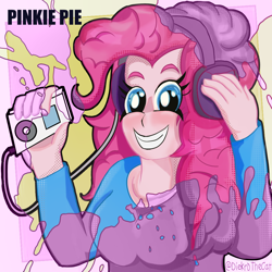 Size: 1080x1080 | Tagged: safe, imported from derpibooru, pinkie pie, human, equestria girls, headphones, ipod, smiling, solo