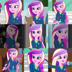 Size: 720x720 | Tagged: safe, editor:megalobronia, imported from derpibooru, screencap, princess cadance, human, equestria girls, beautiful, clipboard, collage, dean cadance, eyeshadow, makeup, microphone, my little pony equestria girls: friendship games, steps