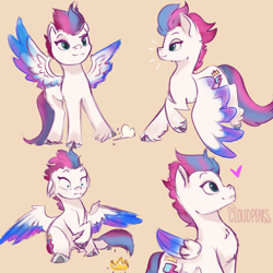 Size: 2048x2048 | Tagged: safe, artist:cloudpeakskate, imported from derpibooru, zipp storm, pegasus, pony, cloven hooves, colored wings, crown, doodle, female, folded wings, g5, heart, jewelry, mare, my little pony: a new generation, regalia, simple background, sitting, solo, spread wings, tan background, unshorn fetlocks, wings, wings down