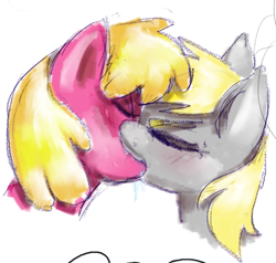 Size: 742x706 | Tagged: safe, artist:buttercupsaiyan, imported from derpibooru, cherry berry, derpy hooves, earth pony, pegasus, pony, cute, digital art, drawpile, duo, female, kissing, lesbian, rare pair, sketch