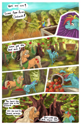 Size: 2008x3100 | Tagged: safe, artist:seventozen, imported from derpibooru, applejack, rainbow dash, pony, comic:the problem of parthus, apple, apple tree, comic, duo, duo female, female, food, tree