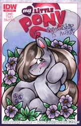 Size: 600x928 | Tagged: safe, artist:daphnelage, idw, imported from derpibooru, marble pie, earth pony, blushing, comic cover, cover, cover art, female, flower, my little pony: friendship is magic (idw), sketch cover, solo, solo female, traditional art