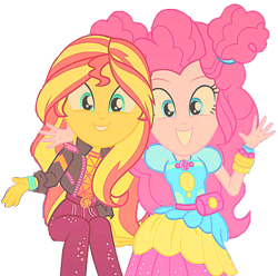 Size: 961x955 | Tagged: safe, artist:natesavestheday, imported from derpibooru, pinkie pie, sunset shimmer, human, equestria girls, duo, duo female, female, simple background, transparent background