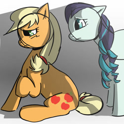 Size: 894x894 | Tagged: safe, artist:0liiver, imported from derpibooru, applejack, coloratura, earth pony, pony, duo