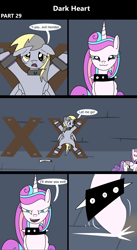 Size: 1920x3516 | Tagged: safe, artist:platinumdrop, imported from derpibooru, derpy hooves, princess flurry heart, alicorn, pegasus, pony, comic:dark heart, abuse, alternate timeline, bondage, bondage cross, bondage cuffs, bondage furniture, bondage gear, bound, bound wings, bound wrists, bruised, collar, comic, commission, crying, crystal, crystal castle, crystal empire, cuffed, cuffs, dark crystal, derpybuse, dialogue, dungeon, evil, evil flurry heart, female, folded wings, helpless, horn, indoors, looking at someone, mare, oh no, older, older derpy hooves, older flurry heart, prisoner, punishment, restrained, sad, sad pony, slave, slave collar, smiling, smug, speech bubble, spiked collar, spiked wristband, spread eagle, spread legs, spreading, teary eyes, this will not end well, uh oh, victorious villain, walking, wall of tags, wings, wristband, yelling, you monster