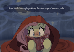 Size: 4000x2801 | Tagged: safe, artist:nookprint, imported from derpibooru, fluttershy, pegasus, pony, blushing, reading, romance novel, solo, sweat