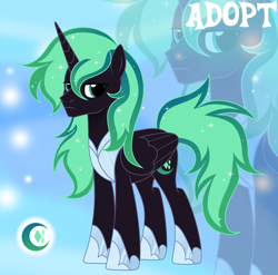 Size: 1280x1263 | Tagged: safe, artist:vi45, imported from derpibooru, oc, oc only, alicorn, pony, adoptable, alicorn oc, armor, base used, cuirass, ethereal mane, folded wings, frown, gradient background, green mane, green tail, hoof shoes, horn, lidded eyes, long horn, long mane, long mane male, long tail, looking at you, male, male alicorn, male alicorn oc, princess shoes, solo, sparkles, sparkly mane, sparkly tail, stallion, standing, starry mane, starry tail, tail, teal eyes, three quarter view, two toned mane, two toned tail, unicorn horn, wings, zoom layer