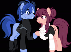 Size: 1920x1401 | Tagged: safe, artist:limedazzle, imported from derpibooru, oc, oc only, oc:allen, oc:james, earth pony, pony, black background, clothes, duo, duo male, gay, male, simple background, stallion