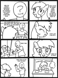 Size: 1300x1750 | Tagged: safe, artist:kid wizard, imported from derpibooru, part of a set, oc, oc:anon, human, pony, 8 panel comic, baker, black and white, bread, buying, comfy, comic, duo, female, food, grayscale, happy, human oc, lineart, male, mare, monochrome, part of a series