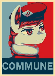 Size: 1100x1514 | Tagged: safe, imported from derpibooru, oc, oc only, oc:comrade applethorn, earth pony, pony, equestria at war mod, bust, cap, clothes, coat, digital art, equestria at war memes, equestria at war mod memes, hat, hope poster, looking right, meme, peaked cap, poster, propaganda posters, solo