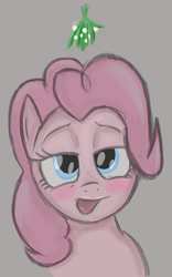 Size: 502x805 | Tagged: safe, imported from derpibooru, pinkie pie, earth pony, blushing, female, mistletoe, solo, tongue out