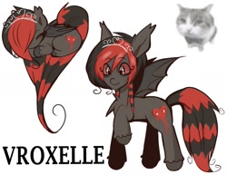 Size: 1620x1251 | Tagged: safe, artist:vroxelle, imported from derpibooru, oc, oc only, oc:cole (poniesinmyhead), bat pony, pony, bat pony oc, bat wings, coontails, digital art, heart pony, jewelry, red and black oc, simple background, smiling, solo, tiara, white background, wings